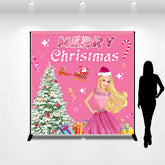 Aperturee - Customized Photo Xmas Tree Pink Christmas Backdrop